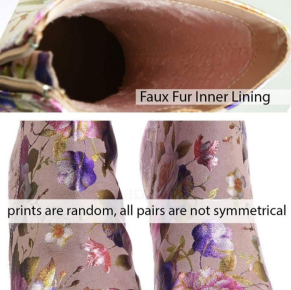 Pink Faux-Fur Lined Floral Silhouette Jacquard Stiletto HighHeel Booties Blush - Picture 3 of 10